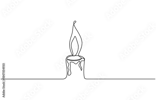 Burning fire candle continuous one line drawing. Hand-draw candle light flame vector illustration. candle for print, banner, logo, or symbol