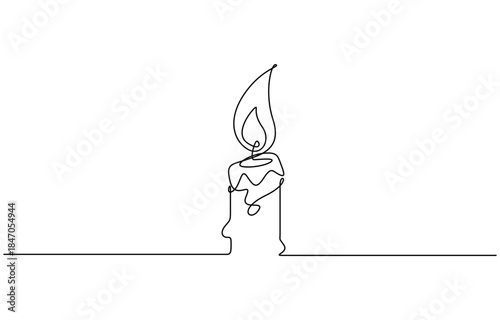 Burning fire candle continuous one line drawing. Hand-draw candle light flame vector illustration. candle for print, banner, logo, or symbol