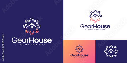 Gear House logo representing engineering innovation precision and reliability designed to communicate strength, mechanical expertise, and a modern industrial identity for manufacturing, machinery