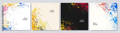 Vector illustration. Hand drawn abstract square background set. Liquid color paint splashes. Design for social media template, web banner, blow post, advertising. Ink splatter concept