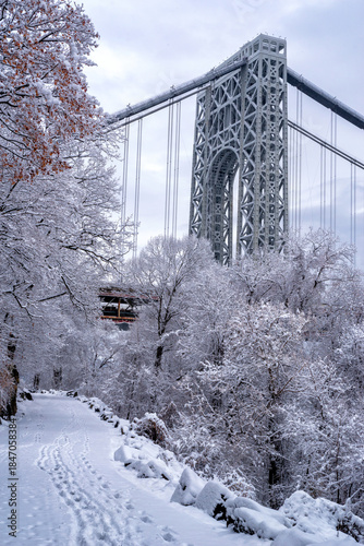 View of George Washington Bridge from Palisades Interstate Park in New Jersey.