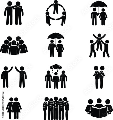 Collection of stick figure icons representing teamwork and community