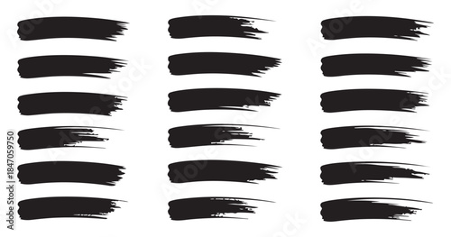 Set of fifteen short brush strokes horizontal banners collection isolated on white background