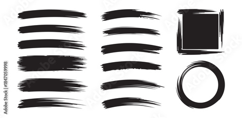Set of black brush strokes on a white background, collection of paint stains, vector design elements