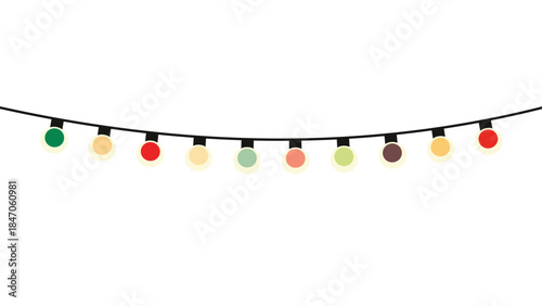 Colorful christmas string lights on black cord