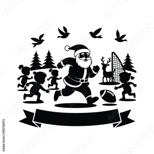 Santa Claus Playing Football with Kids