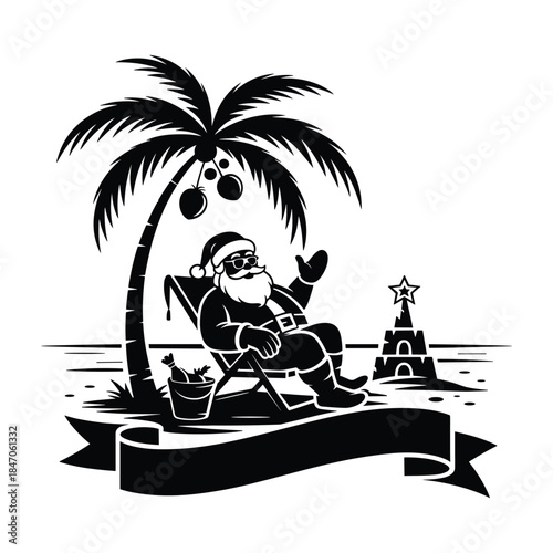 Santa Claus Relaxing on Tropical Beach