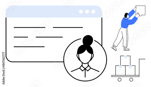 Business workflow. User profile management connects to seamless inventory and logistics. Business used for ecommerce, logistics management, user interface development, and team communication