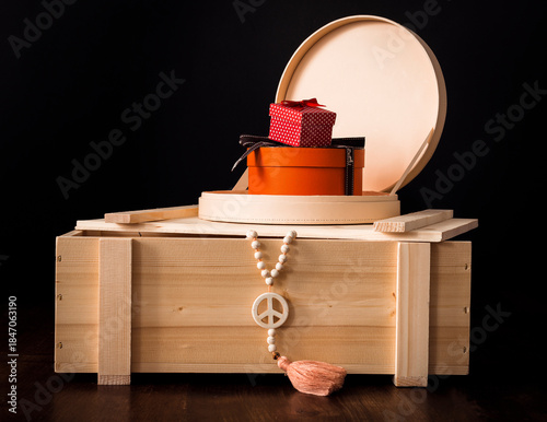 Luxury boxes draped on a wooden box