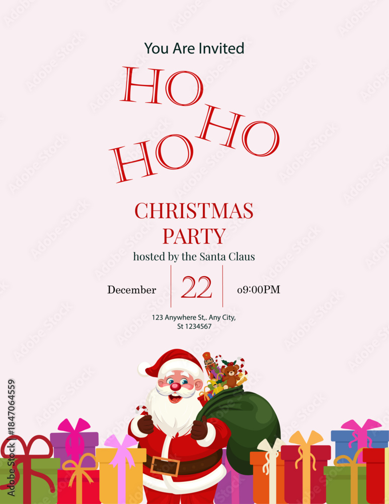 Fototapeta premium Christmas party invitation. Flyer or poster design. Vector illustration. Merry Christmas Corporate Holiday card and invitation. 