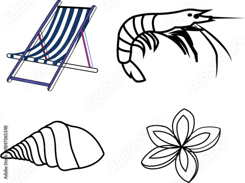 Set of colorful beach icons and accessories vector illustration
