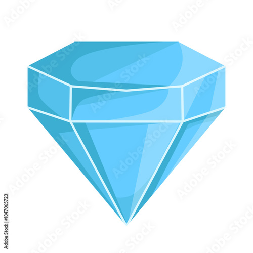Bright blue diamond with geometric facets in flat style on a white background. Concept of luxury, wealth, crystal, and brilliance. Vector illustration