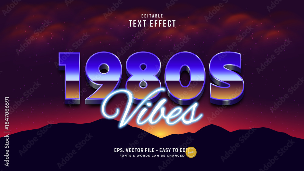 Fototapeta premium 1980s Synthwave Retro Editable Text Effect