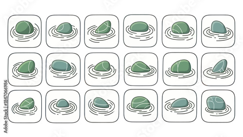 Photography Green stones ripple water effect illustration in square frames