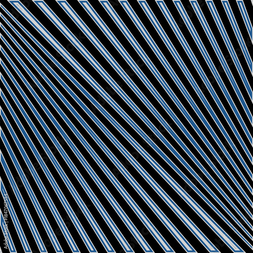 Diagonal striped illustration. Repeated color lines on black background. Surface pattern design with linear ornament. Disco lights motif. Stripes wallpaper. Digital paper for web designing. Vector art
