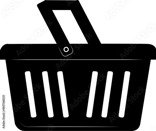Shopping basket. Basket for supermarkets and stores. Shopping basket for carrying goods while shopping. Basket with handle.