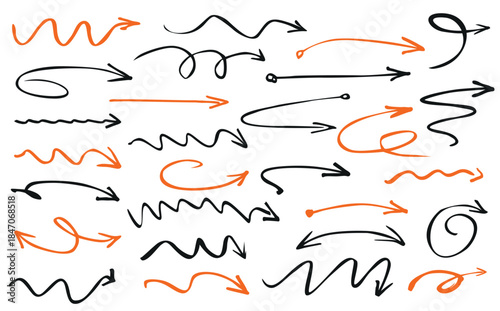 Set of black and red arrows. Hand-drawn arrows designed for presentations and workflow.