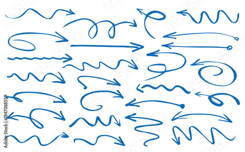 Set of blue arrows. Hand-drawn arrows designed for presentations and workflow.