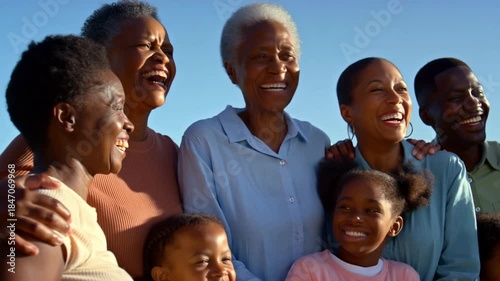 Joyful portrait of a multigenerational family, bathed in warm sunlight, radiating love and happiness Stock Video