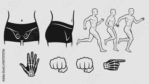 Human anatomy and running figures vector illustrations for educational and commercial use