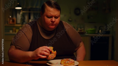 An individual intently savors a donut, showcasing a moment of indulgence and satisfaction Stock Video
