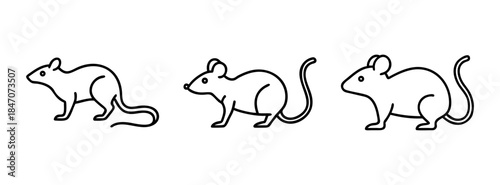 Three mice or small rodent illustrations in black line art, a collection of simple icons