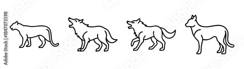 Collection of simple black and white line art illustrations depicting various wild animals