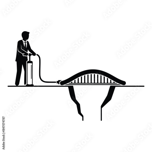 Man inflating bridge isolated on white background, Vector