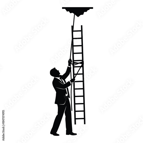 Businessman climbing ladder isolated on white background, Vector