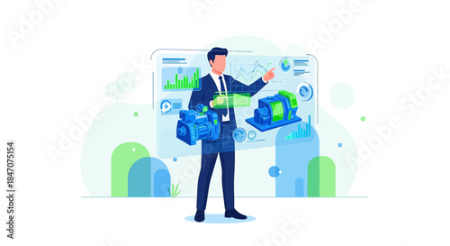 Engineering analysis presentation featuring detailed motor designs and insightful data visualization