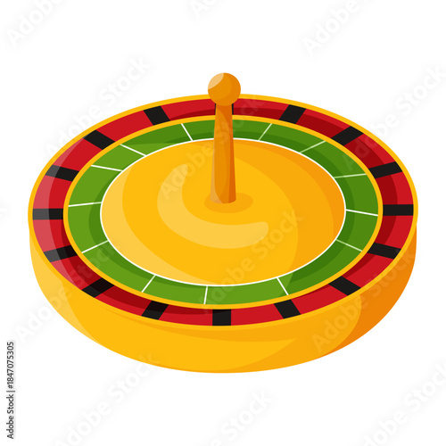 Colorful roulette wheel with green, red, and black segments, cartoon style, isolated on white background. Concept of gambling and casino. Vector illustration