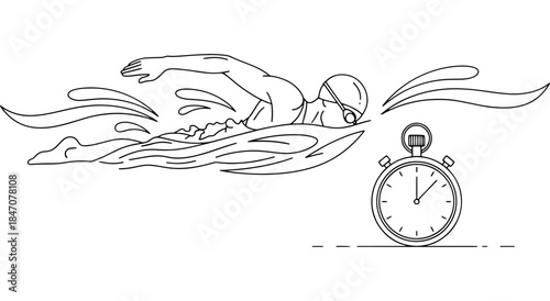 Swimmer racing against the clock in a freestyle stroke Vector
