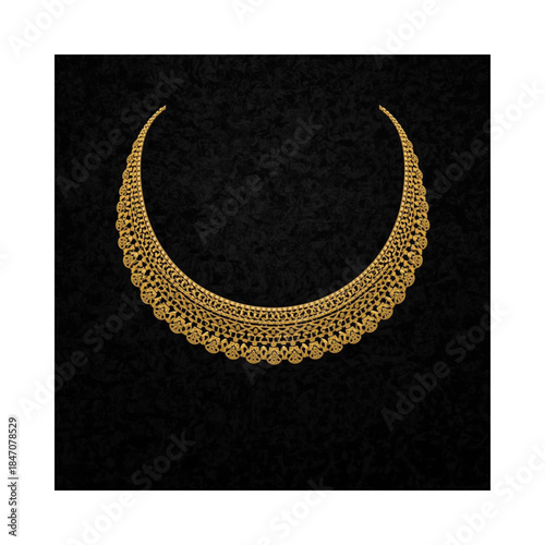 Elegant gold necklace on black background for luxury jewelry advertising