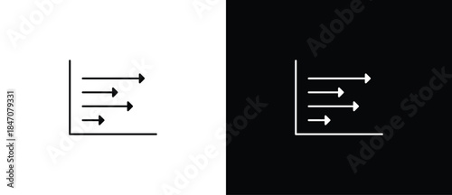 Flat line chart icon. Business chart icon with graph, statistics, line chart for finance or analysis. Line chart with horizontal and vertical layout for data growth. Vector on transparent and black