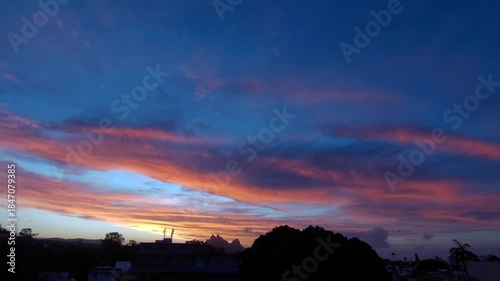 Dramatic sunset sky seen at Vacoas, Mauritius 
