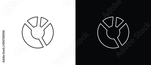 Line icon of a pie chart. Business chart icon with graphs, statistics, pie charts for finance or analysis. Visual charts with round and slice layouts for data presentation. Vector donut chart .