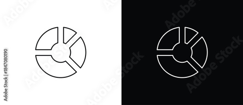 Line icon of a pie chart. Business chart icon with graphs, statistics, pie charts for finance or analysis. Visual charts with round and slice layouts for data presentation. Vector donut chart .