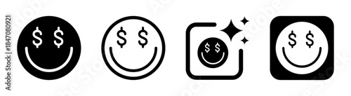 Happy emoji icon with dollar sign eyes for finance and money expression with transparent background vector illustration