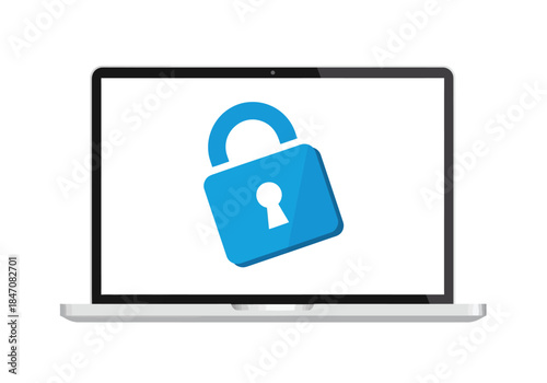Laptop Screen Displays a Bright Blue Padlock Icon Symbolizing Security.