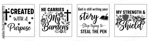 Scriptural Verses: An arrangement of inspirational text, each piece presenting a unique message of faith, strength, and spiritual guidance, set against a simple backdrop. 