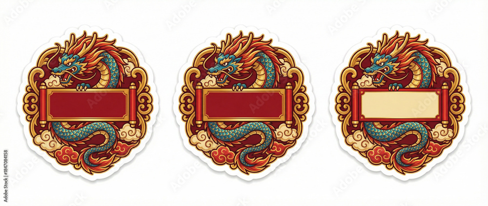Fototapeta premium Elegant Asian Dragon Decorative Frame with Gold Accents