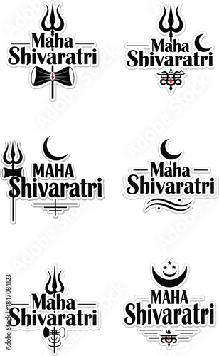 Maha Shivarati Set of Six Religious Symbols and Texts Design