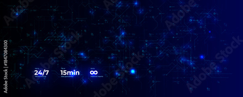 Blue Digital Data Science Technology, AI Security, Network Circuit Abstract Background. Digital Transformation Tech Automatisation Business Concept. Neural Signal Pattern. Vector Backdrop