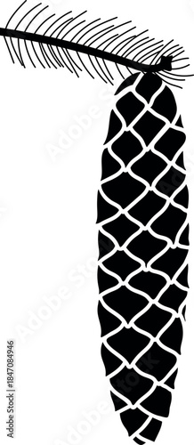 Black silhouette of spruce cone isolated on white background