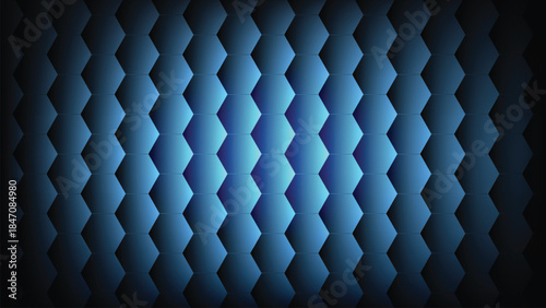 Blue geometric pattern with 3d shapes and gradient effect on dark background