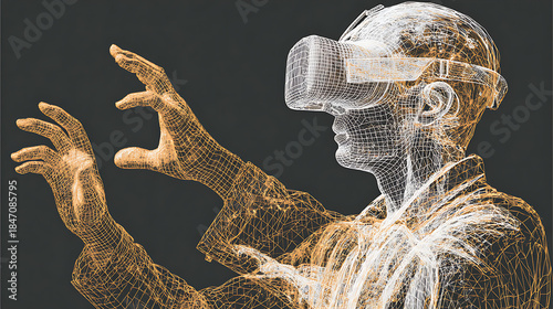  A man wearing a virtual reality headset and interacting with artificial intelligence (3)