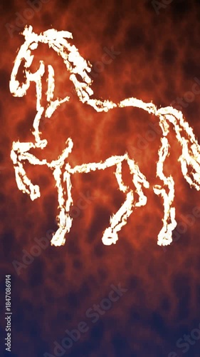 Abstract Glowing Fire Horse Line Art Animation. Lunar New Year Video Intro