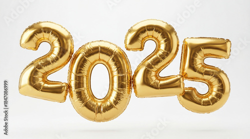 3d render of Celebration banner with happy new year 2025 balloons floating