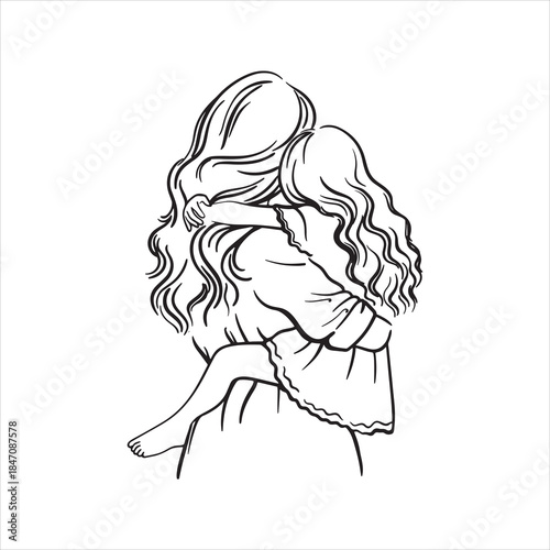 Hugging couple from back view — emotional relationship line art vector