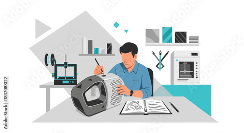 Innovator meticulously refining 3D model aesthetics through iterative design and enhancement